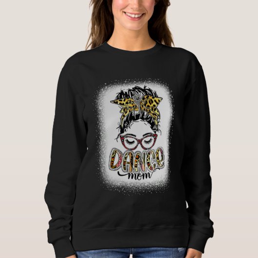 Dance Mam Leopard Messy Bun Bleaching Women Moeder Trui (Voorkant)