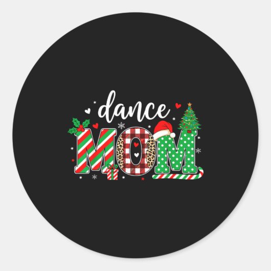 Dance Mom Christmas Buffalo Plaid Leopard Santa Ha Ronde Sticker (Voorkant)