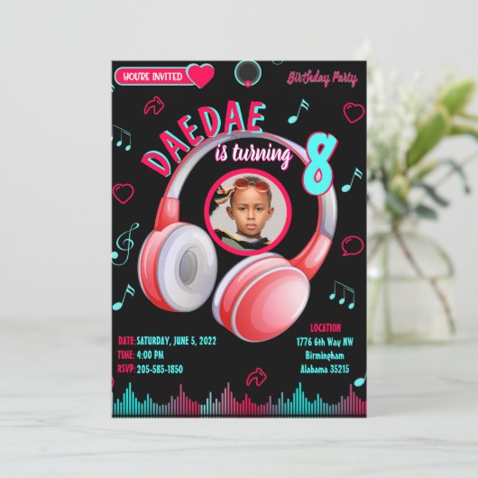 Dance Music Birthday Party Invitation Version Kaart (Staand voorkant)