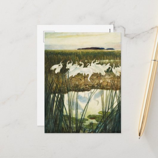 Dance of the Whooping Cranes van N.C. Wyeth Feestdagenkaart (Voorkant / Achterkant in situ)