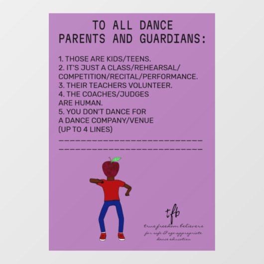 Dance Parent Reminder Apple Lavender Raamsticker (Vel)