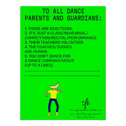 Dance Parent Reminder Banana Limoen Poster (Voorkant)
