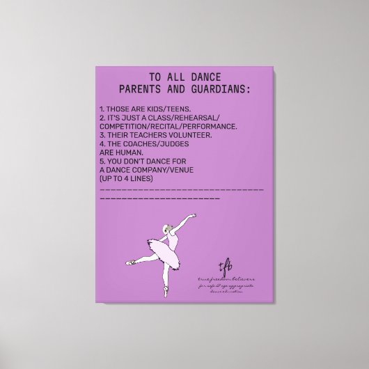 Dance Parent Reminder Sheep Lavender Canvas Afdruk (Voorkant)