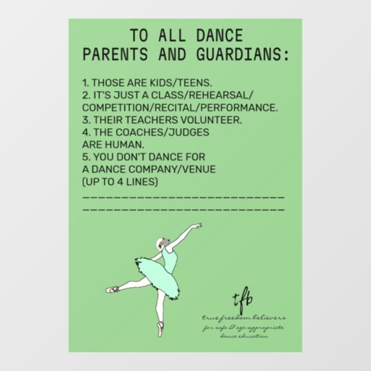 Dance Parent Reminder Sheep Sage Raamsticker (Vel)