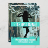 Dance Party Bat Mitzvah Invitation in Turquoise Kaart (Voorkant / Achterkant)