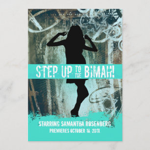 Dance Party Bat Mitzvah Invitation in Turquoise Kaart