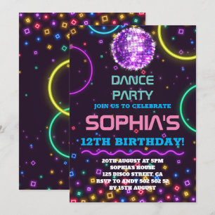 Dance Party Birthday Glow Rainbow Disco Disco Ball Kaart