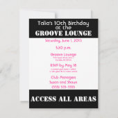 Dance Party Birthday Invitation - VIP Event Pass Kaart (Achterkant)