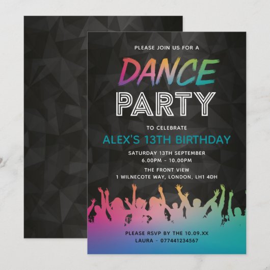 Dance Party Birthday Invitations Kaart (Voorkant / Achterkant)