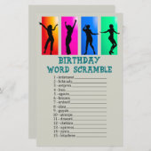 Dance party Birthday Word Scramble Game (Voorkant / Achterkant)