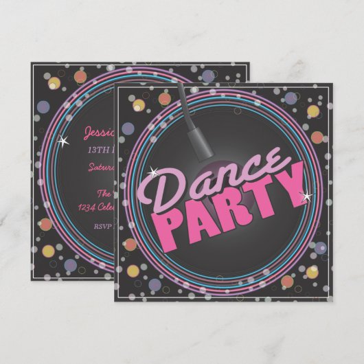 Dance Party Celebration Invitation Kaart (Voorkant / Achterkant)