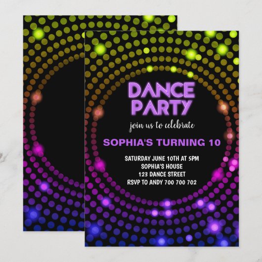 Dance Party Disco 80s Disco Ball Girls Birthday Kaart (Voorkant / Achterkant)