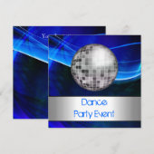 Dance Party Event Blue Silver Mirrorball Kaart (Voorkant / Achterkant)