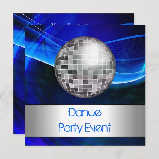 Dance Party Event Blue Silver Mirrorball Kaart (Voorkant / Achterkant)
