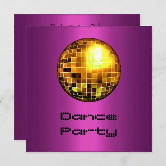 Dance Party Event Paars Gold Mirrorball Kaart (Voorkant / Achterkant)