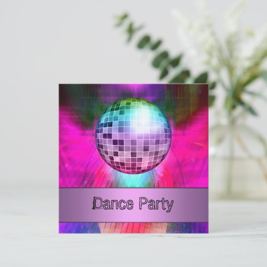 Dance Party Event Pink Paars Abstract Mirrorball Kaart (Staand voorkant)