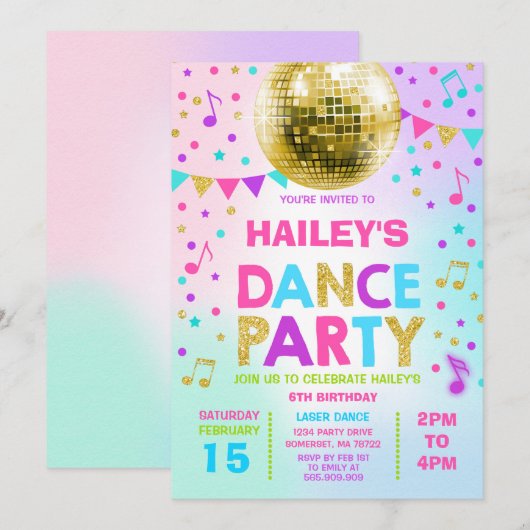 Dance Party Invitation Glow Disco Party nodigt uit Kaart (Voorkant / Achterkant)