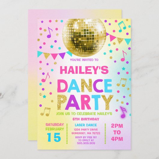 Dance Party Invitation Glow Disco Party Uitnodigen Kaart (Voorkant / Achterkant)