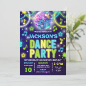 Dance Party Invitation Neon Glow Dance Party Kaart (Staand voorkant)