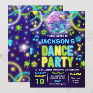 Dance Party Invitation Neon Glow Dance Party Kaart