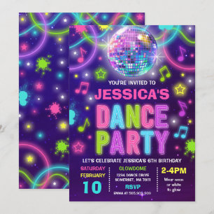 Dance Party Invitation Neon Glow Dance Party Kaart