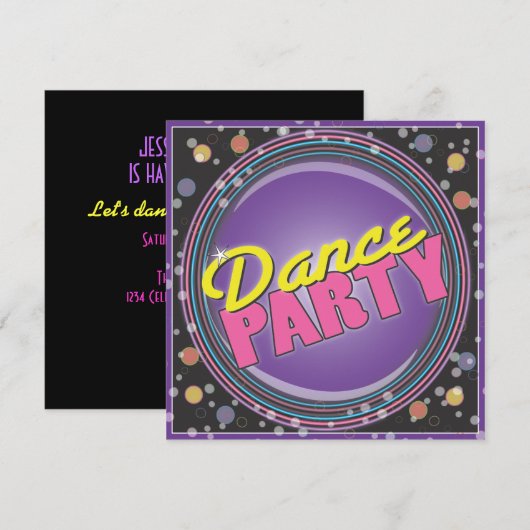 Dance Party. Neon Celebration Uitnodiging (Voorkant / Achterkant)
