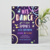 Dance Party Neon Glow Disco Birthday Uitnodiging (Staand voorkant)