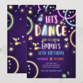 Dance Party Neon Glow Disco Birthday Uitnodiging (Voorkant / Achterkant)