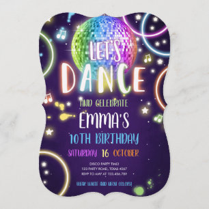 Dance Party Neon Glow Disco Birthday Uitnodiging