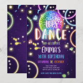 Dance Party Neon Glow Disco Birthday Uitnodiging (Voorkant / Achterkant)