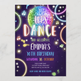 Dance Party Neon Glow Disco Birthday Uitnodiging