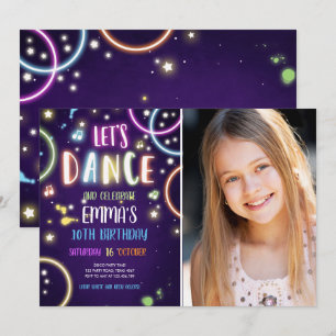 Dance Party Neon Glow Disco Birthday Uitnodiging