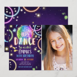 Dance Party Neon Glow Disco Verjaardagsuitnodiging Kaart