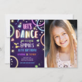 Dance Party Neon Glow Disco Verjaardagsuitnodiging Kaart (Voorkant)