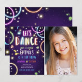 Dance Party Neon Glow Disco Verjaardagsuitnodiging Kaart (Voorkant / Achterkant)