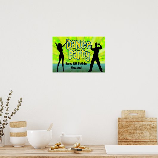 Dance Party, Neon Green/Black Poster (Keuken)
