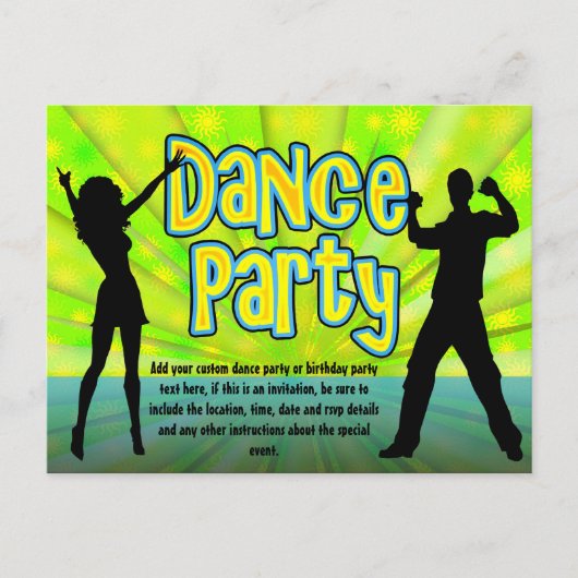 Dance Party, Neon Green/Black Uitnodiging Briefkaart (Voorkant)