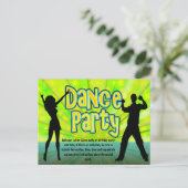 Dance Party, Neon Green/Black Uitnodiging Briefkaart (Staand voorkant)