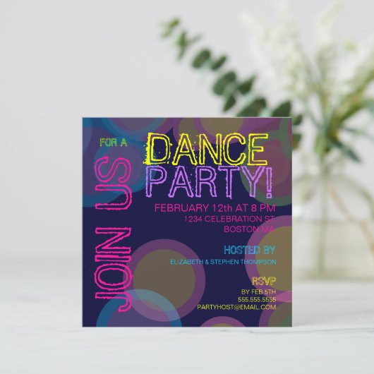 Dance Party. Uitnodiging (Staand voorkant)