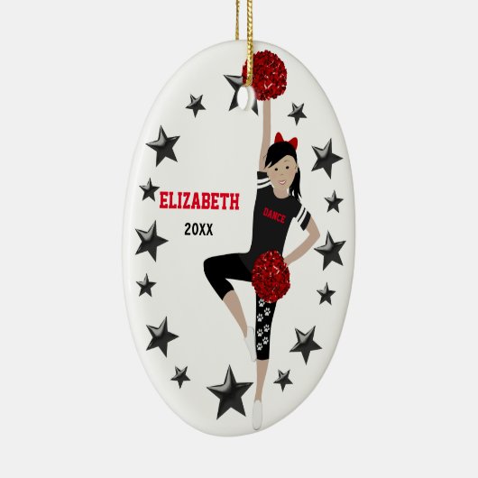 Dance Pom Black Hair Black en Red Keramisch Ornament (Rechts)