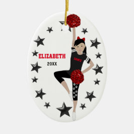 Dance Pom Black Hair Black en Red Keramisch Ornament