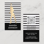 Dance School Black White Stripes QR Code Gold Visitekaartje (Voorkant / Achterkant)