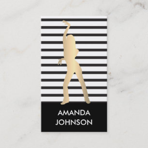 Dance School Black White Stripes QR Code Gold Visitekaartje