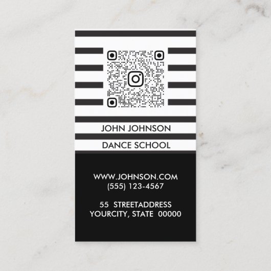 Dance School Black White Stripes QR Code Gold Visitekaartje (Achterkant)