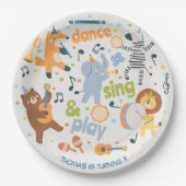 Dance sing and play kids birthday papieren bordje (Voorkant)