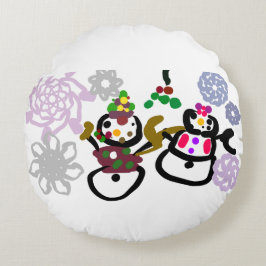 Dance Snowman and Snowwoman Rond Kussen