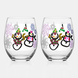 Dance Snowman and Snowwoman Wijnglas Zonder Voet