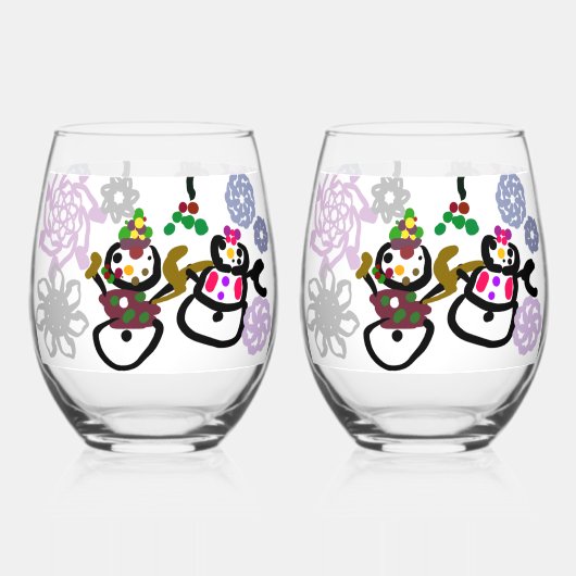 Dance Snowman and Snowwoman Wijnglas Zonder Voet (Voorkant)