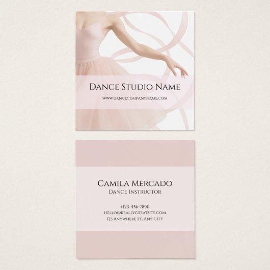 Dance Studio Ballerina Pastel Pink Socials Vierkante Visitekaartjes (Voorkant /achterkant)
