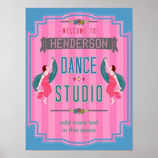 Dance Studio Persoonlijke naam Roze Stripes Retro Poster (Voorkant)